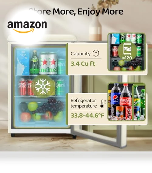 Retro Beverage Refrigerator with Tempered Glass Door — Drink Coolers, Anypro