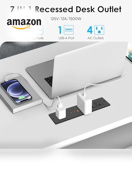 Recessed Power Strip with PD 30W USB C Port — Power Solutions & Surge Protection, VILONG