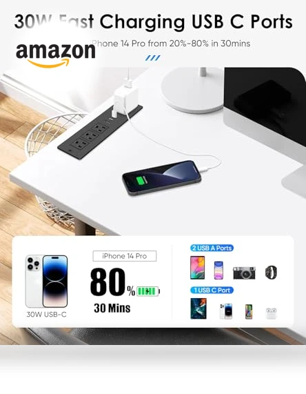Recessed Power Strip with PD 30W USB C Port — Power Solutions & Surge Protection, VILONG
