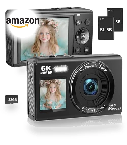5K 80MP Digital Camera with Fill Light & 16X Zoom — Mirrorless Cameras, Saneen