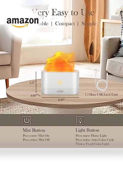 Essential Oil Diffuser and Humidifier with Flame Light — Diffusers, Aegci
