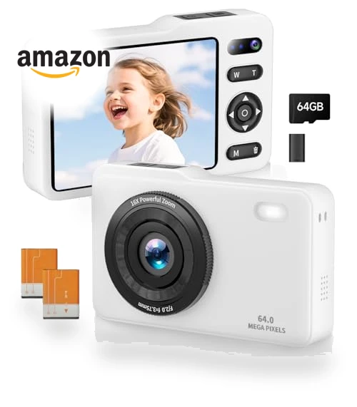 64MP FHD Dual Lens Autofocus Point and Shoot Digital Camera — Compact Digital Cameras, TZZPL