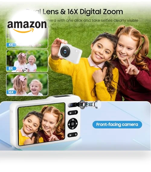 64MP FHD Dual Lens Autofocus Point and Shoot Digital Camera — Compact Digital Cameras, TZZPL