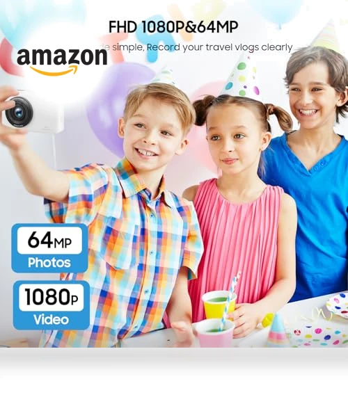 64MP FHD Dual Lens Autofocus Point and Shoot Digital Camera — Compact Digital Cameras, TZZPL