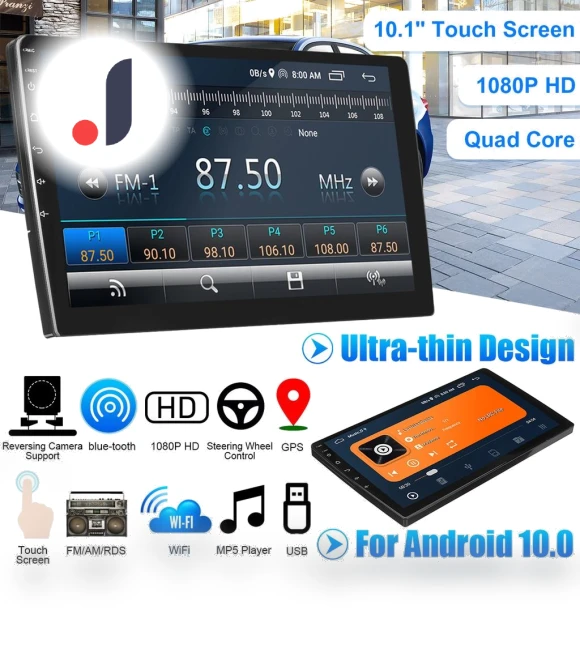 10-inch Car Stereo Multimedia Android 10 Quad-Core Touchscreen Radio WIFI MP5 Player GPS Navigation Video — Stereo Receivers, Pro DIY Tool