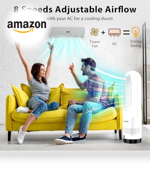 Bladeless Tower Fan with Heater Combo — Stand Fans, Ecocomfy