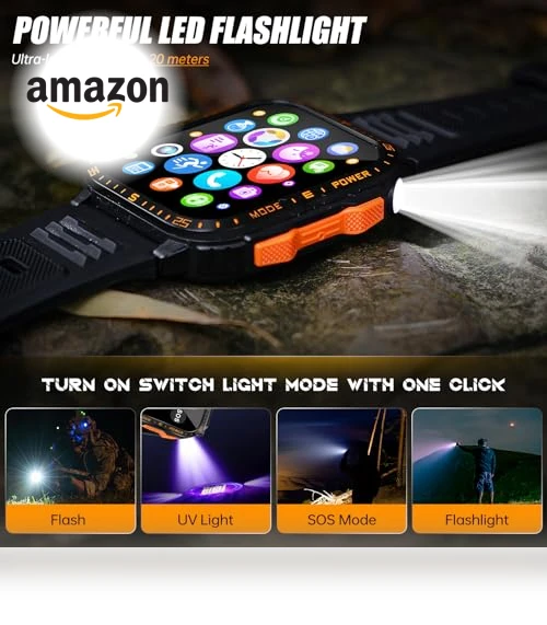 Military Smart Watch with LED Flashlight/UV Light — Smartwatches, LaNikar