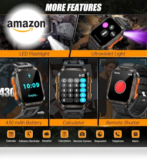 Military Smart Watch with LED Flashlight/UV Light — Smartwatches, LaNikar