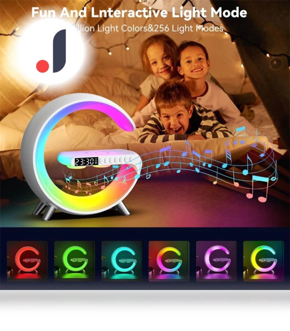 3-in-1 Bluetooth Speaker, Alarm Clock, Wireless Charger with LED Moon Lamp — Alarm, Melsya