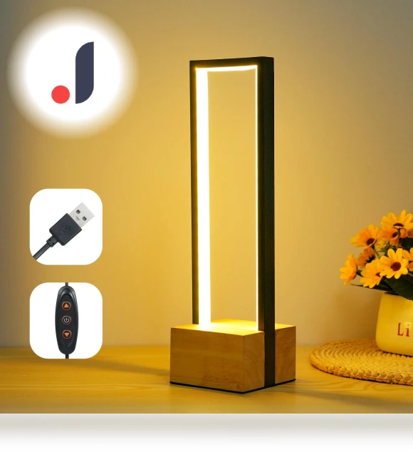 Black Aluminum Frame with Wooden Base Touch Control Night Light — Lamps & Shades, TOMTOP JMS