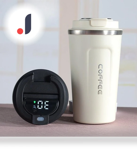 Insulated Stainless Steel Coffee Mug with Smart Display — Beverage Warmers, Factory Discount Outlet