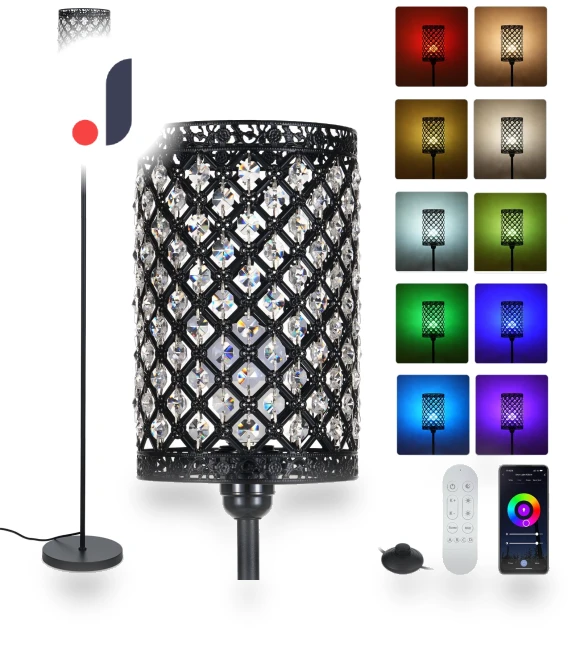 Modern Crystal Floor Lamp with RGB Color Changing Light — Overhead Lighting, TOMTOP JMS