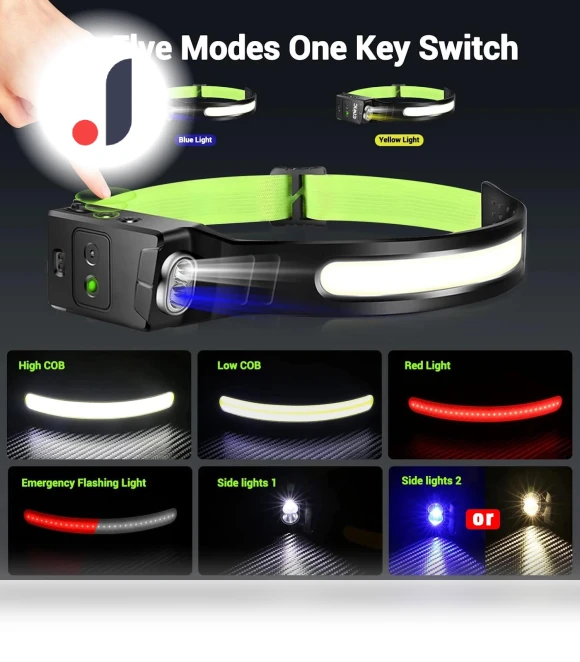 Rechargeable COB Sensor Headlamp with Blue Yellow Light — Flashlights, GYROBALL