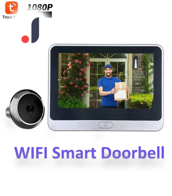 Color Screen TUYA WiFi Hidden Electronic Cat Eye — Smart Home Security, Qichuanxin