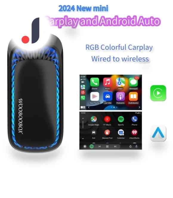 Mini CarPlay & Android Auto Adapter RGB Color Smart AI Box — Stereo Receivers, YJMP Auto Parts