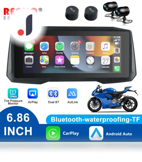 Portable Wireless Motorcycle CarPlay Android Auto Touch Screen — Navigation & GPS Accessories, Reakosound
