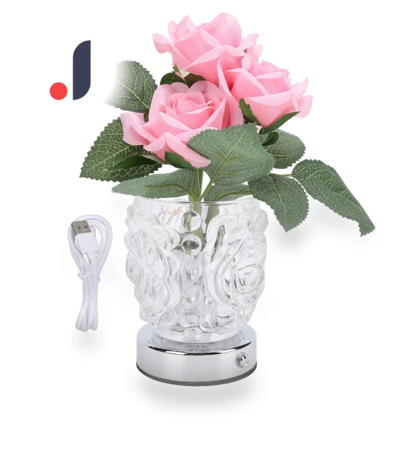 Elegant Wireless LED Table Lamp with Artificial Flowers — Lighting, Beauty2ZY