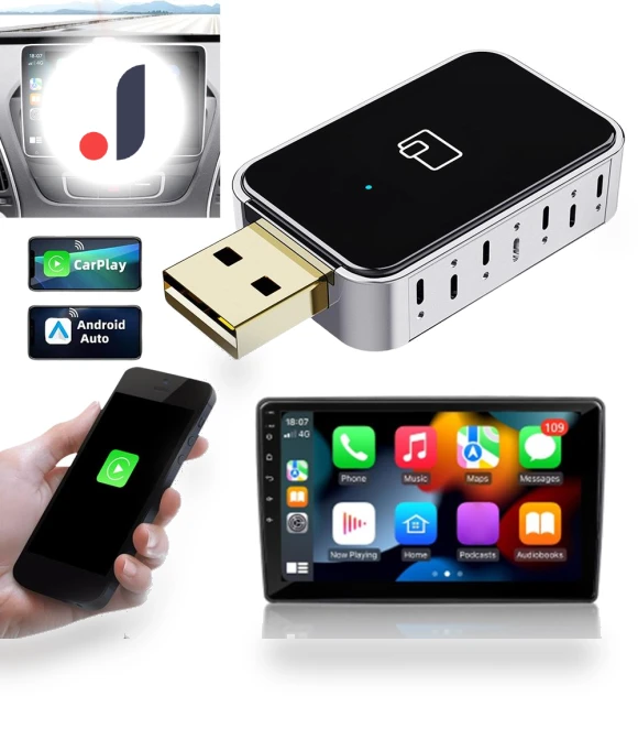 Wireless CarPlay Android Auto 2-in-1 AI Box — Stereo Receivers, Optimized General