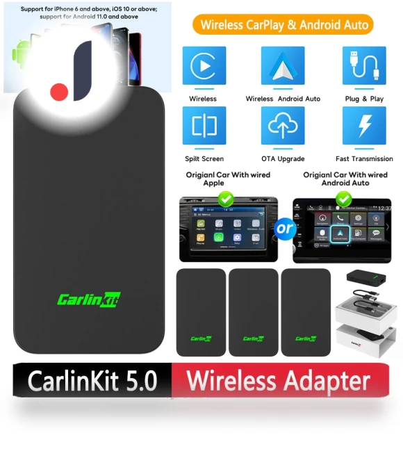 Wireless Android Auto & CarPlay Bluetooth Adapter — Stereo Receivers, CarlinKit
