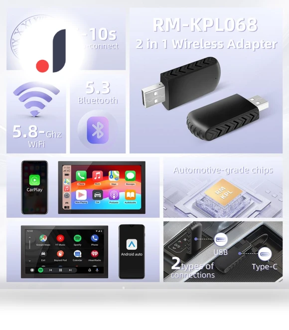 Wireless CarPlay Android Auto Adapter — Stereo Receivers, Happy Home Mall