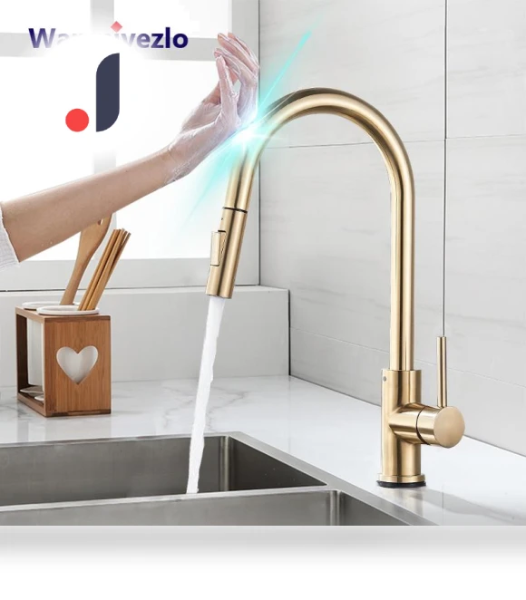 Matte Gold Retractable Touch Kitchen Faucet — Smart-Touch Kitchen Faucets, JOHO - CarGear