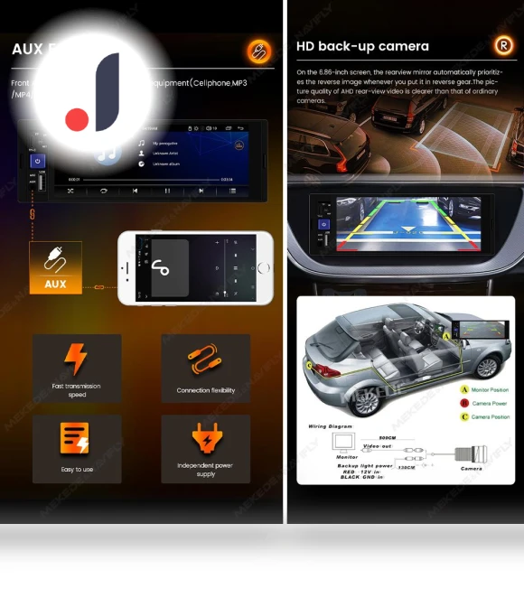 1 Din Wireless Carplay Android Auto 6.86 HD Touch Screen Monitor — Stereo Receivers, Auto Launcher