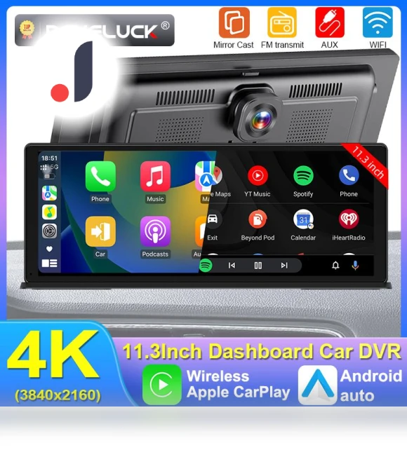 11.3-inch 4K Dash Cam with Wireless Carplay and Android Auto — Dashboard Cameras, Auto Accessories Home