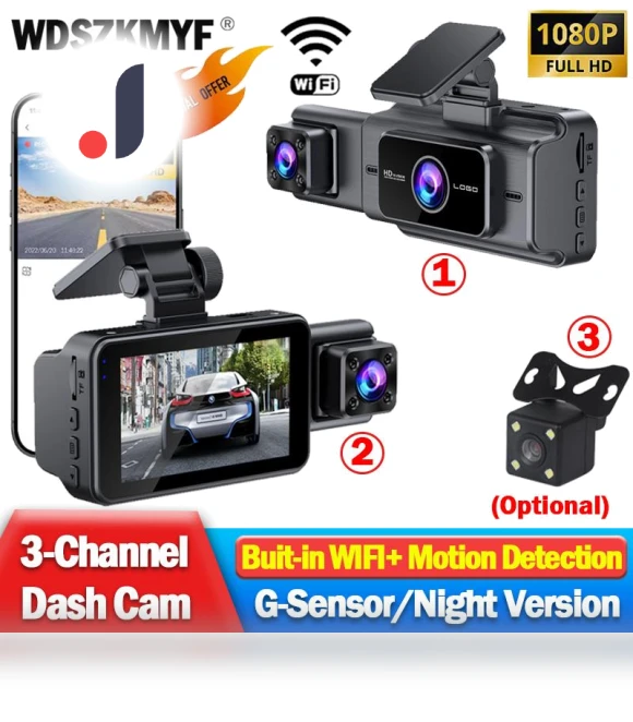 3-Channel WIFI Car Dash Camera — Dashboard Cameras, Auto Accessories Home