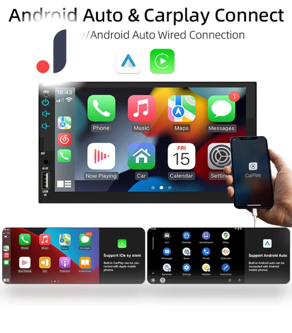 7-inch Car Radio Receiver with Carplay and Android Auto — Stereo Receivers, Auto Launcher