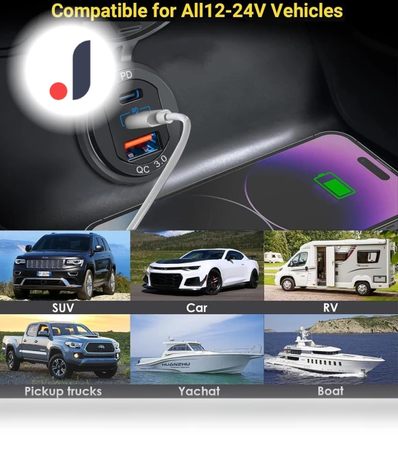 Waterproof Car Charger with PD3.0 and QC3.0 Ports — Chargers, Timeless Home