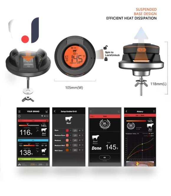 Digital Bluetooth Thermometer — Instant-Read, KITCHEN-MALL