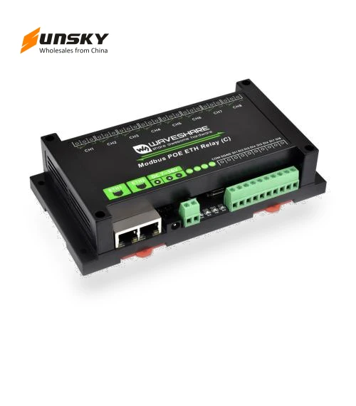 Industrial Dual Ethernet Ports 8-ch Relay Module — IO Modules, Waveshare