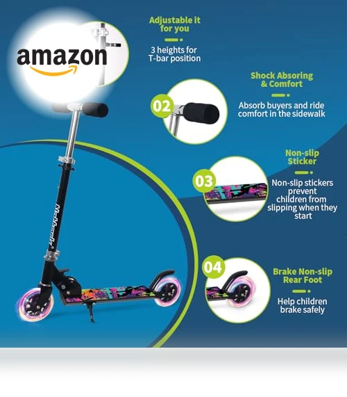 Kids Kick Scooter with Light-up Wheels — Push Scooters, Nattork