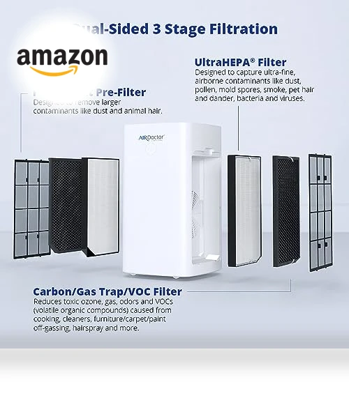 SMART HEPA Air Purifier for Extra Large Spaces & Open Concepts — Activated Carbon Air Purifiers, AirDoctor
