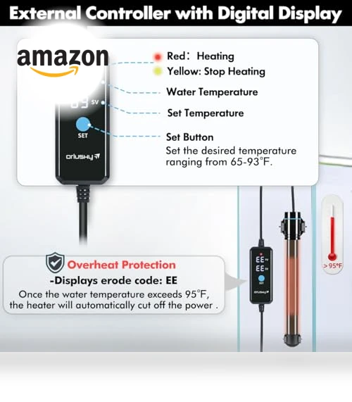 Submersible Aquarium Heater with Digital Display — Heaters & Chillers, Orlushy