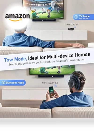 Wireless Headphones for TV Watching — Over-Ear Headphones, LORA