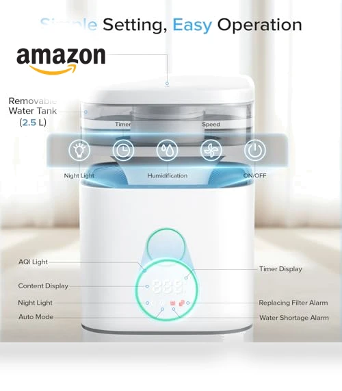 HEPA Air Purifier and Humidifier 2 in 1 — Activated Carbon Air Purifiers, Electactic