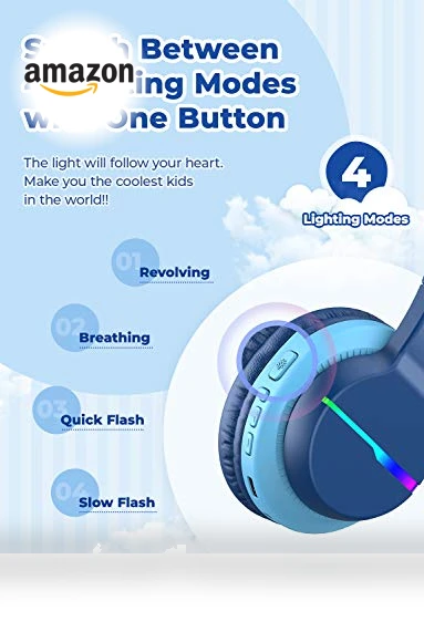 Kids Bluetooth Headphones with LED Lights — Over-Ear Headphones, iClever