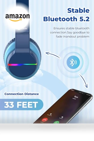Kids Bluetooth Headphones with LED Lights — Over-Ear Headphones, iClever