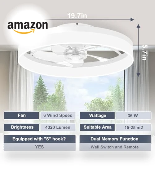 Low Profile Ceiling Fan with Lights and Remote — Ceiling Fan Wall Controls, VOLISUN