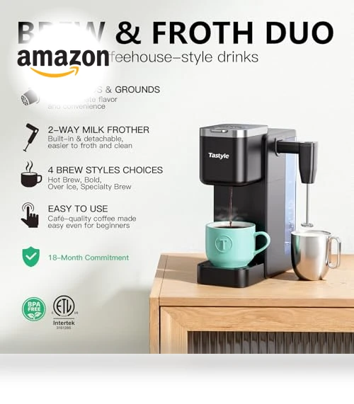 Single Serve Coffee Maker with Detachable Milk Frother — Coffee Makers, Tastyle