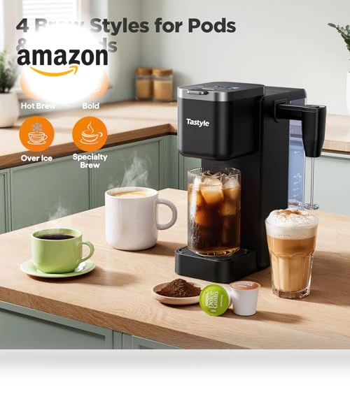 Single Serve Coffee Maker with Detachable Milk Frother — Coffee Makers, Tastyle