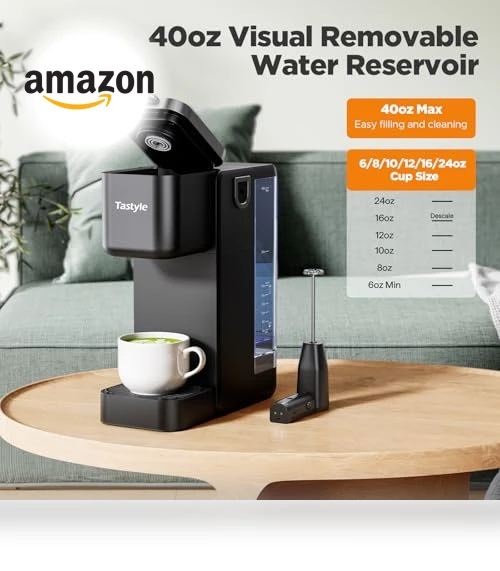 Single Serve Coffee Maker with Detachable Milk Frother — Coffee Makers, Tastyle