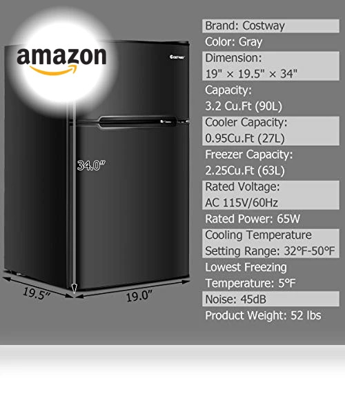Compact Refrigerator with Freezer — Mini Fridges, COSTWAY