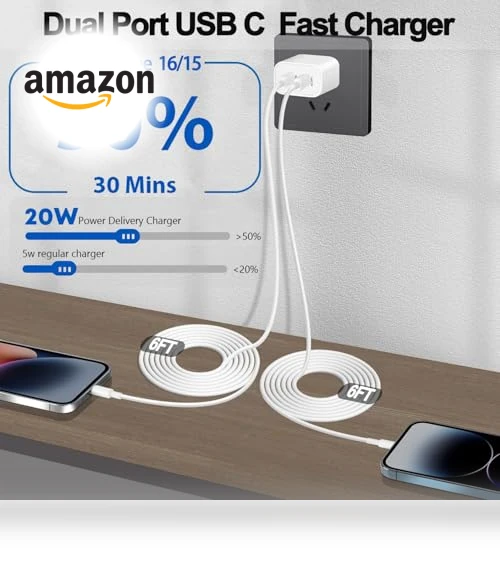 Dual Port Fast Wall Charger with USB C Cable — Chargers