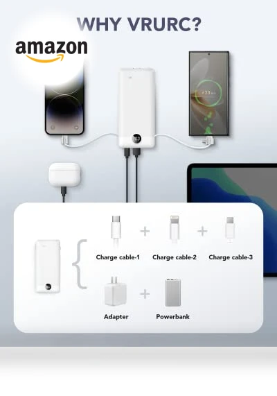 Portable Charger with Built-in Cables and AC Wall Plug — Charging Solutions, VRURC
