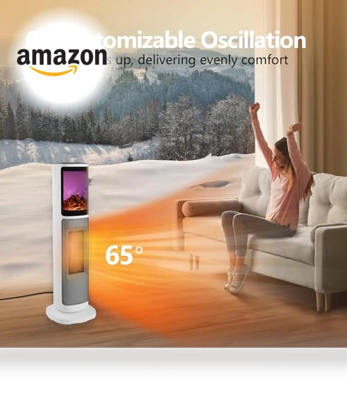 Ceramic Tower Space Heater with 3D Flame — Portable Heating Solutions, HINEIBER