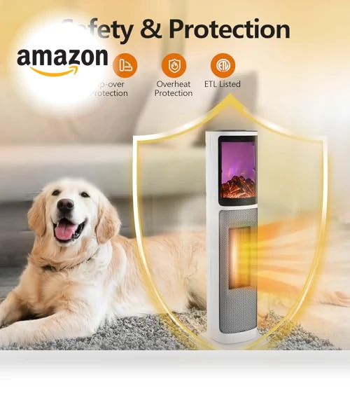Ceramic Tower Space Heater with 3D Flame — Portable Heating Solutions, HINEIBER