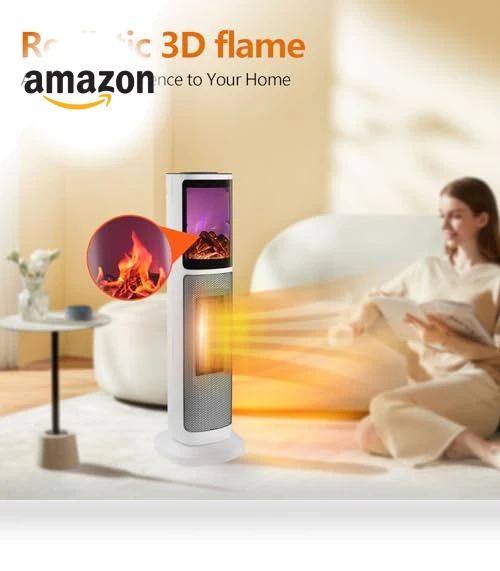 Ceramic Tower Space Heater with 3D Flame — Portable Heating Solutions, HINEIBER