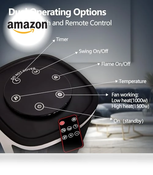 Ceramic Tower Space Heater with 3D Flame — Portable Heating Solutions, HINEIBER